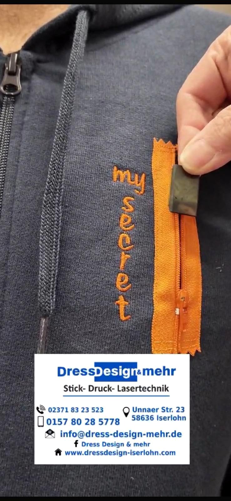 Individuelle Stickerei mit farblich abgestimmtem Reißverschluss